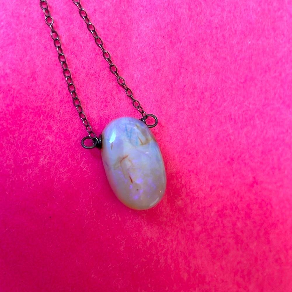 Fire opal necklace crystal, lavender opal gemstone necklace
